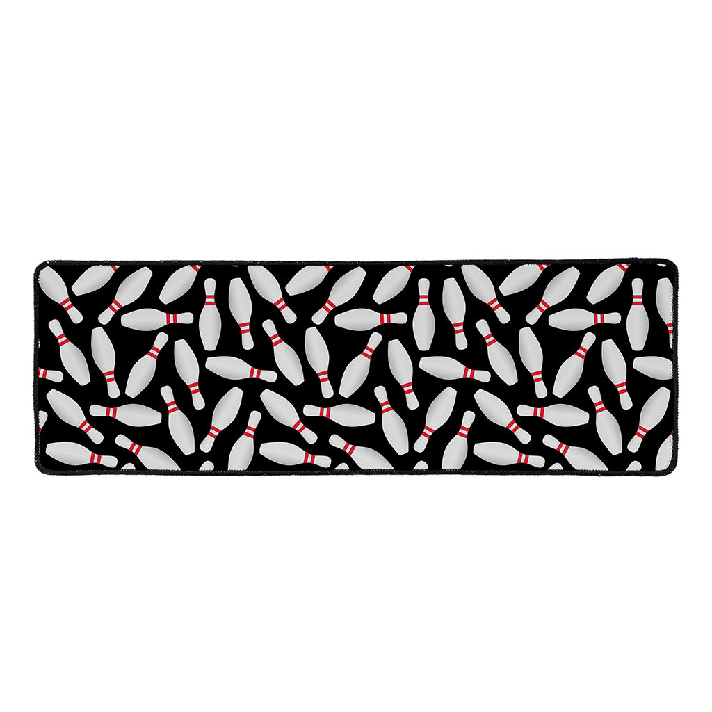 Black Bowling Pins Pattern Print Long Kitchen Mat