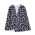 Black Bowling Pins Pattern Print Long Sleeve Short Coat