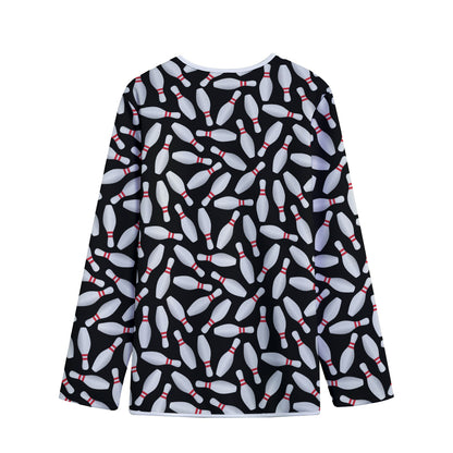 Black Bowling Pins Pattern Print Long Sleeve Short Coat