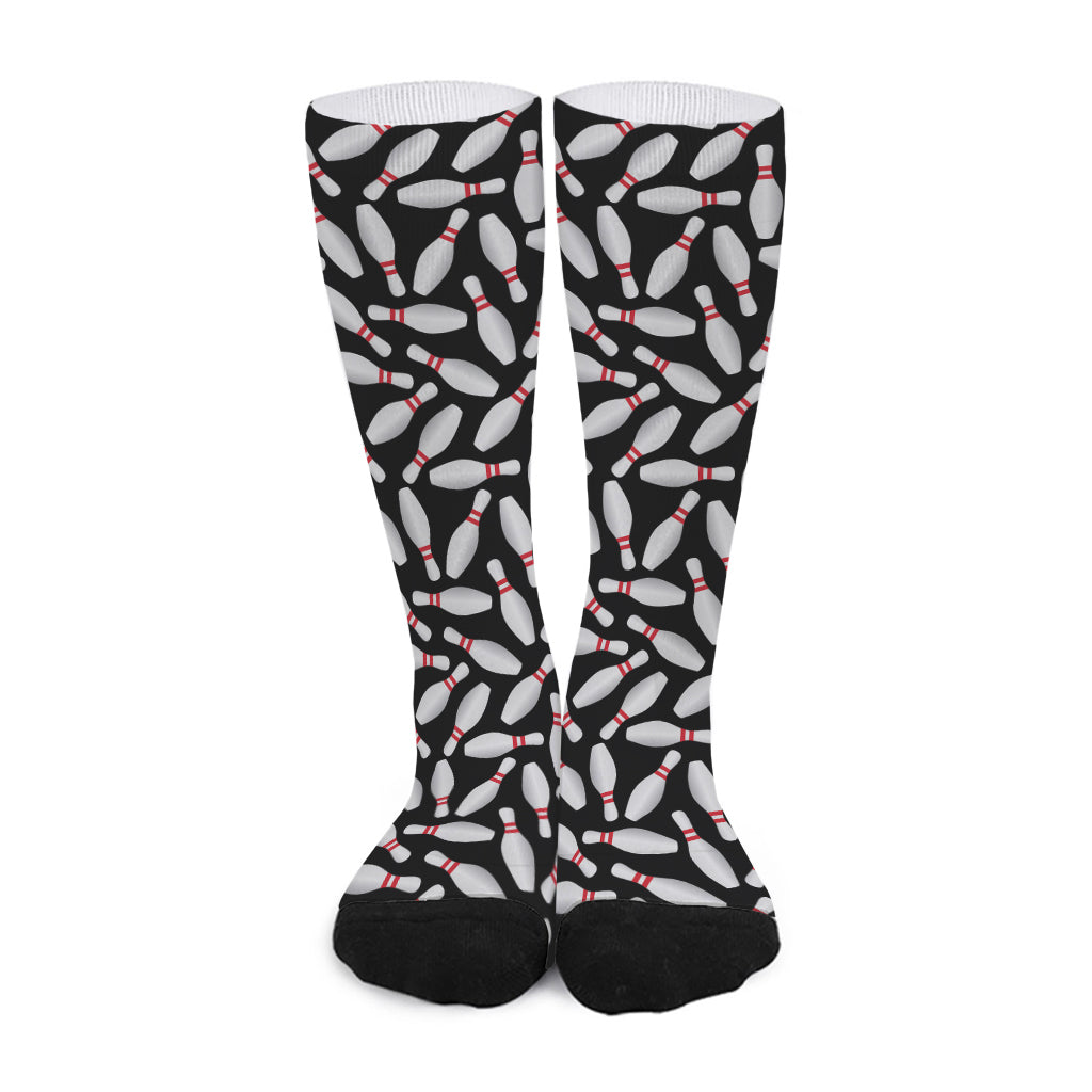 Black Bowling Pins Pattern Print Long Socks