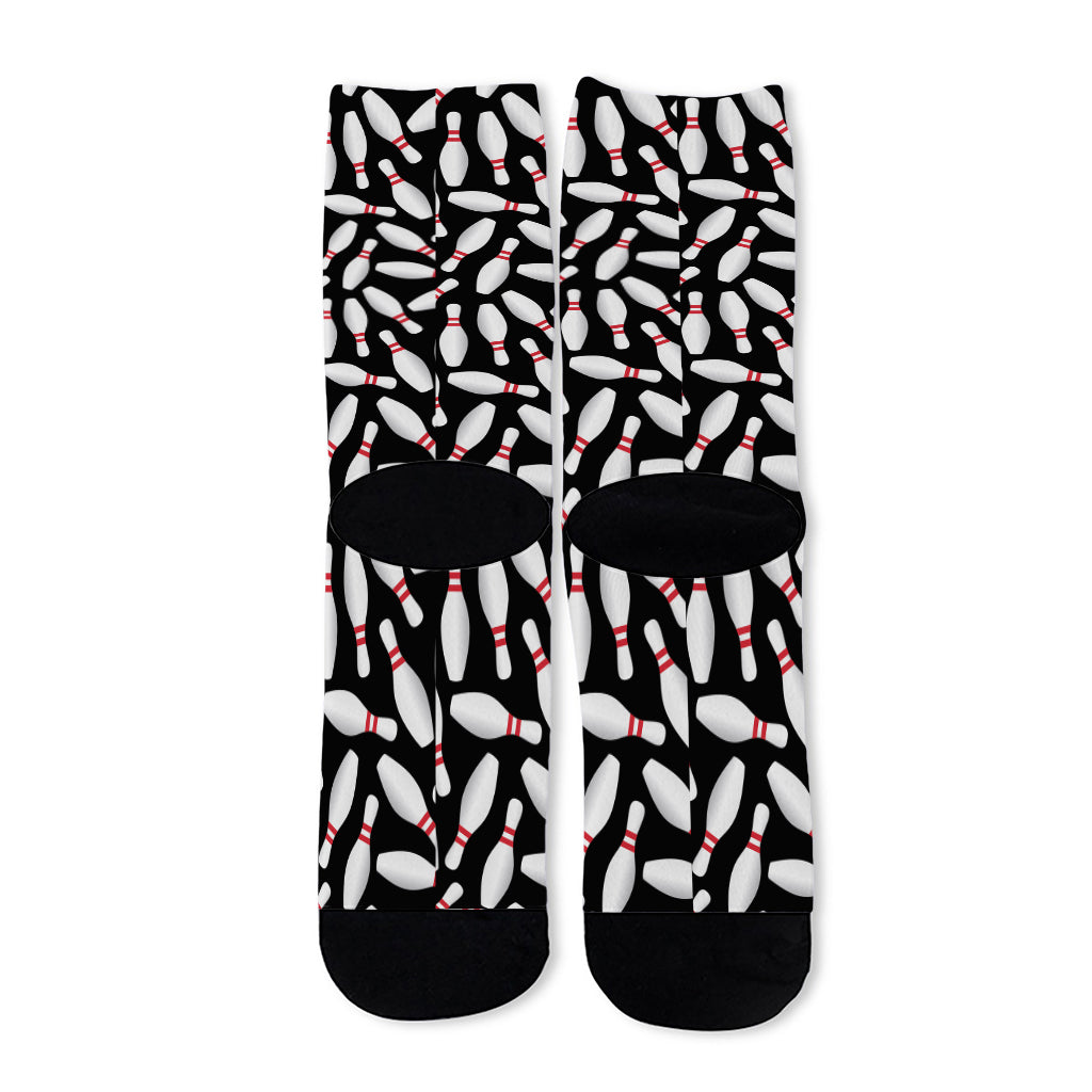 Black Bowling Pins Pattern Print Long Socks