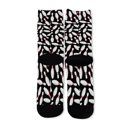 Black Bowling Pins Pattern Print Long Socks