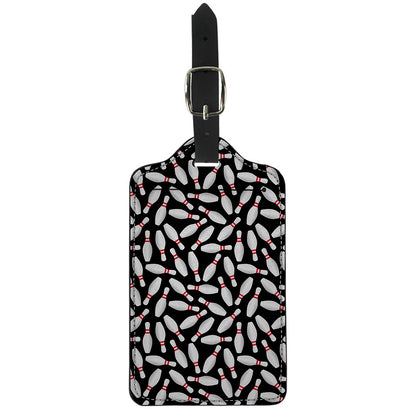 Black Bowling Pins Pattern Print Luggage Tag
