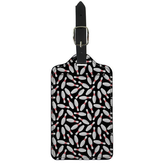 Black Bowling Pins Pattern Print Luggage Tag