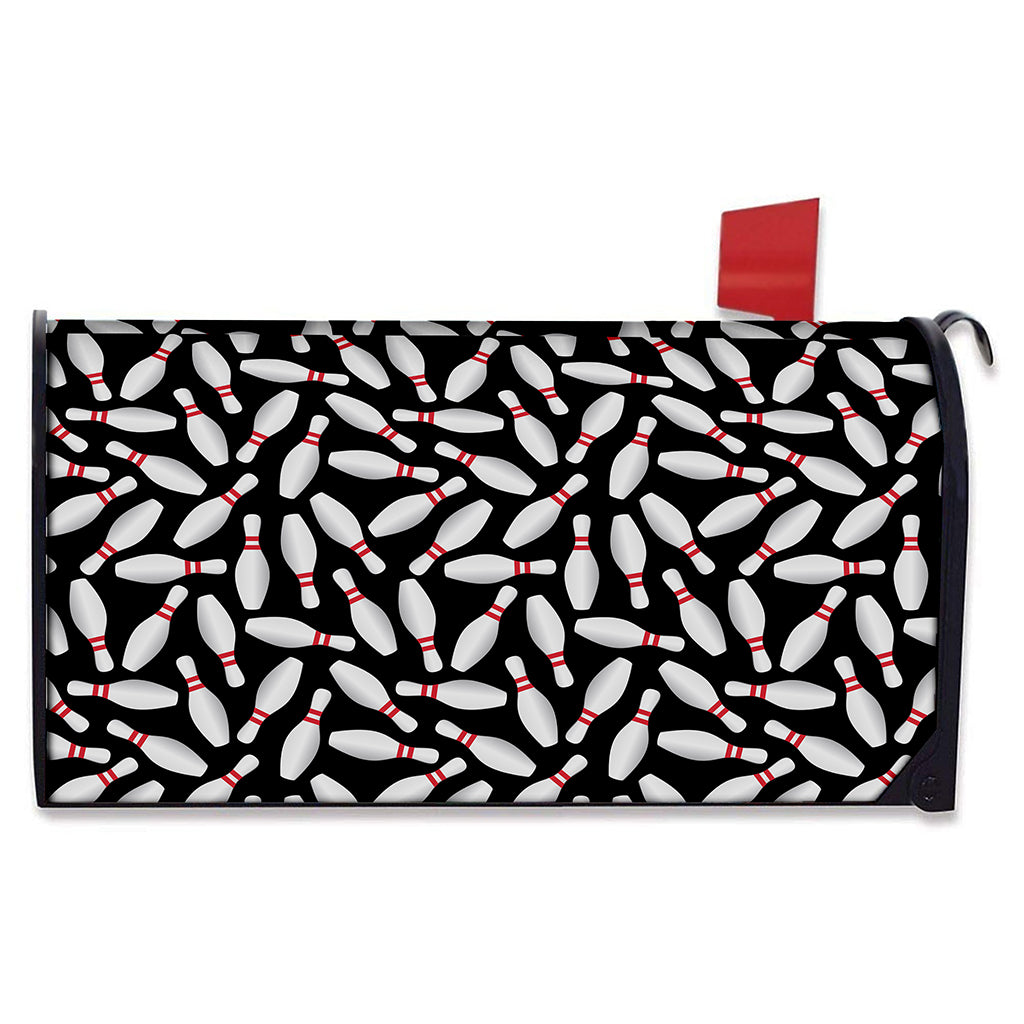 Black Bowling Pins Pattern Print Mailbox Cover