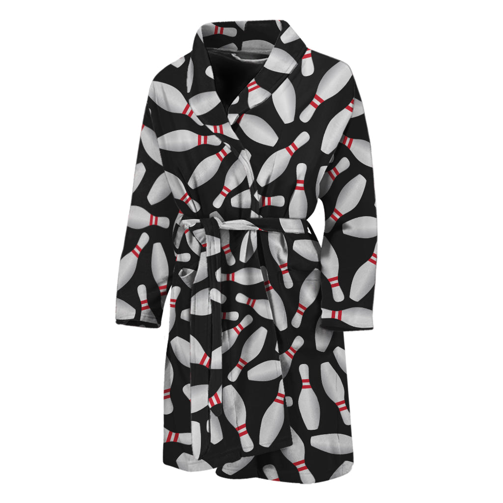 Black Bowling Pins Pattern Print Men's Bathrobe