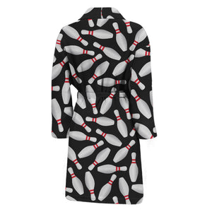 Black Bowling Pins Pattern Print Men's Bathrobe