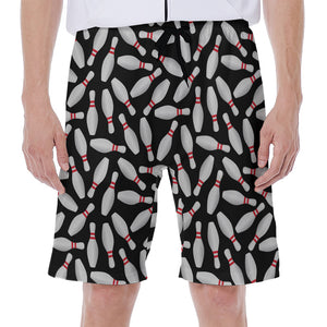 Black Bowling Pins Pattern Print Men's Beach Shorts