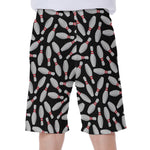 Black Bowling Pins Pattern Print Men's Beach Shorts