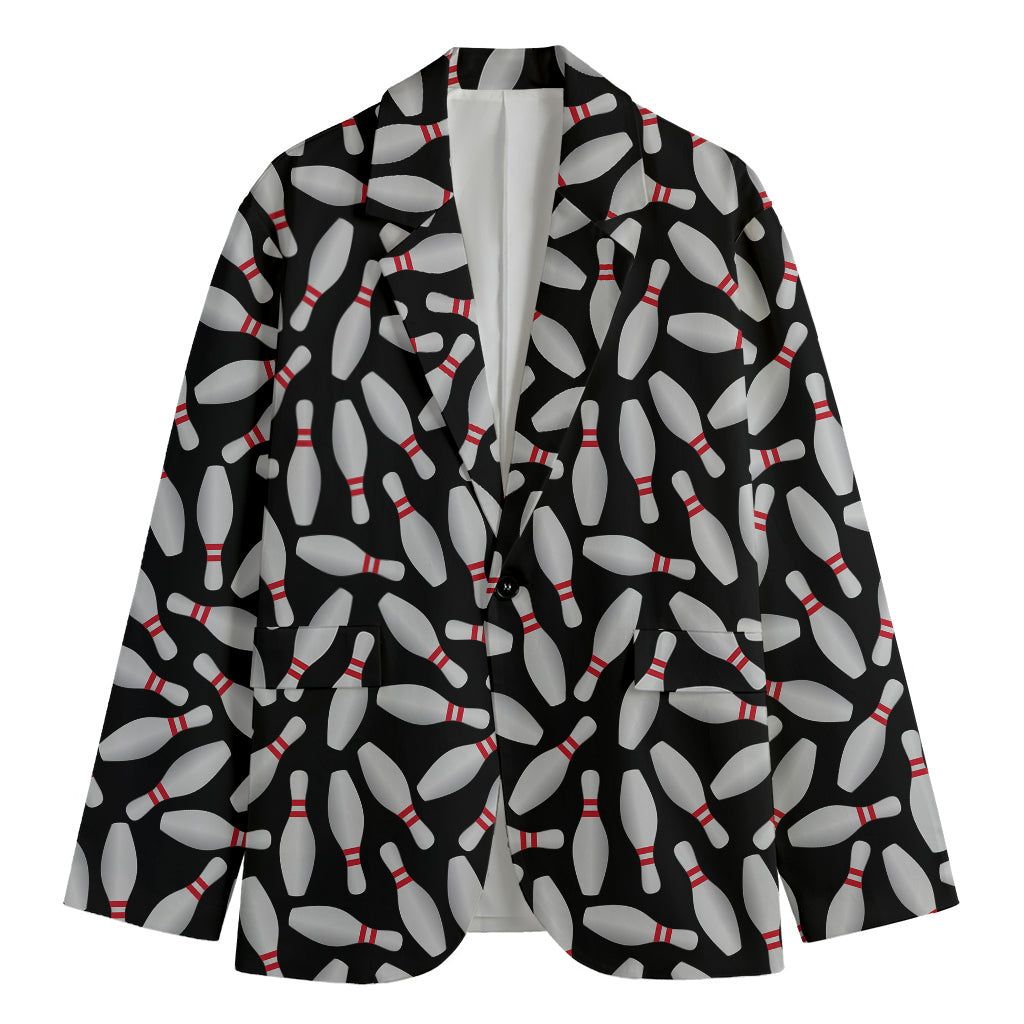 Black Bowling Pins Pattern Print Men's Blazer