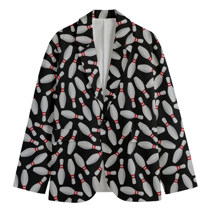 Black Bowling Pins Pattern Print Men's Blazer