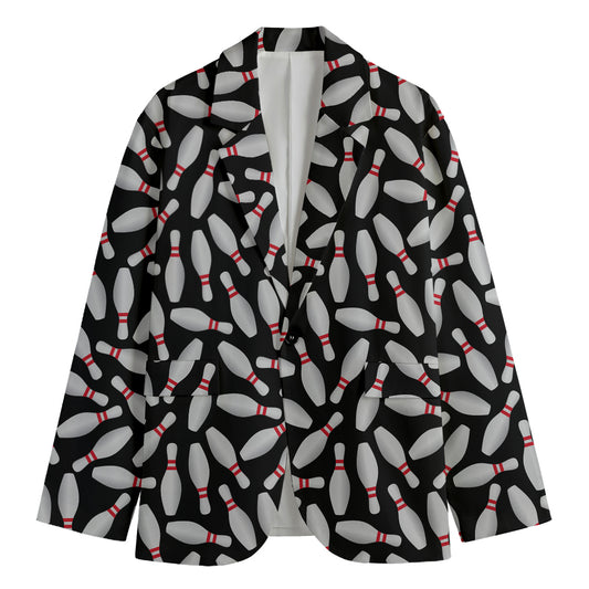 Black Bowling Pins Pattern Print Men's Blazer