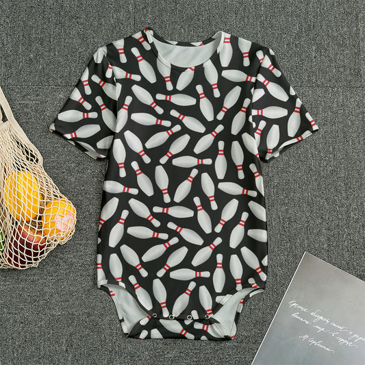 Black Bowling Pins Pattern Print Men's Bodysuit