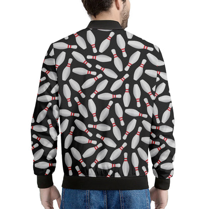 Black Bowling Pins Pattern Print Men's Bomber Jacket