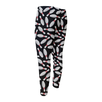 Black Bowling Pins Pattern Print Men's Compression Pants