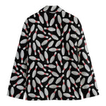 Black Bowling Pins Pattern Print Men's Cotton Blazer