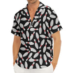 Black Bowling Pins Pattern Print Men's Deep V-Neck Shirt