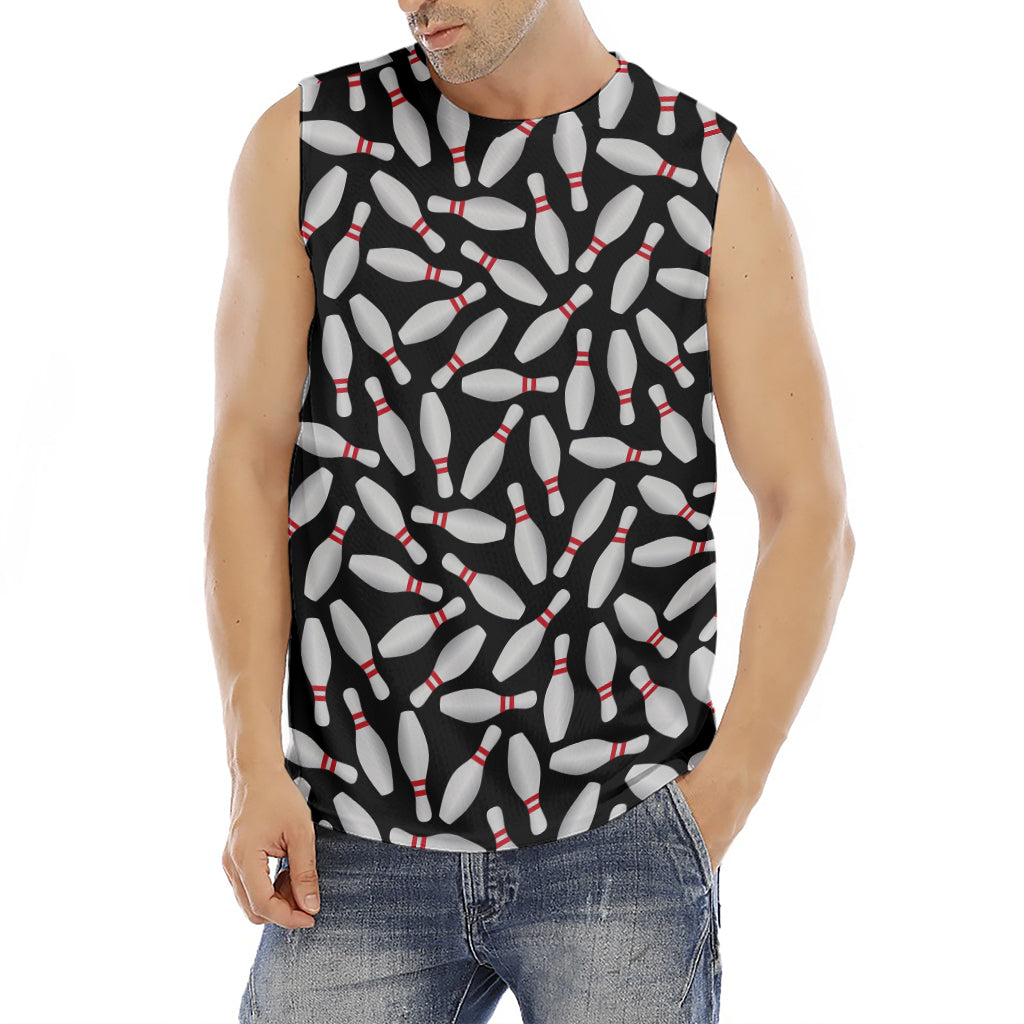 Black Bowling Pins Pattern Print Men's Fitness Tank Top