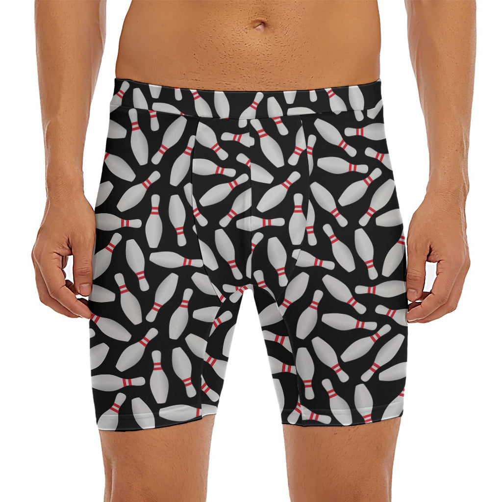 Black Bowling Pins Pattern Print Men's Long Boxer Briefs