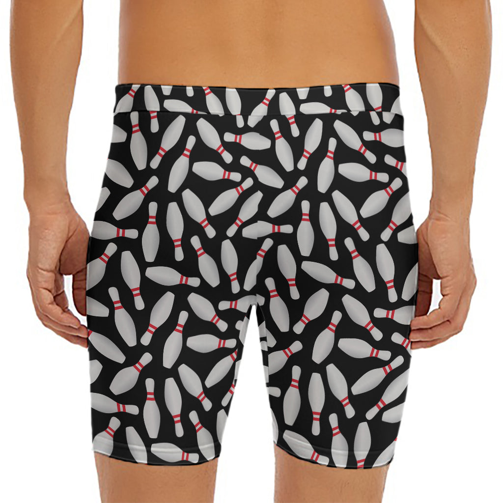 Black Bowling Pins Pattern Print Men's Long Boxer Briefs