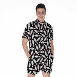Black Bowling Pins Pattern Print Men's Rompers