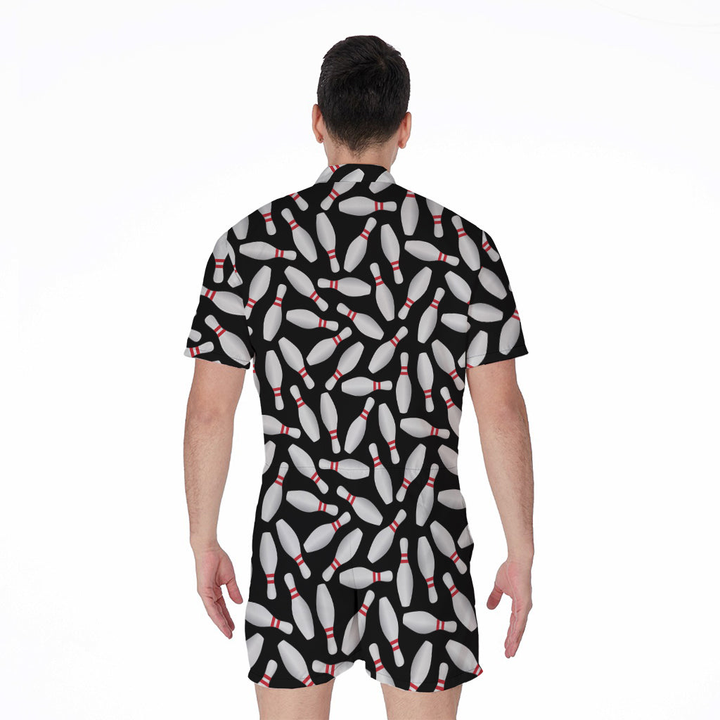 Black Bowling Pins Pattern Print Men's Rompers