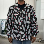 Black Bowling Pins Pattern Print Men's Shirt Jacket