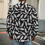 Black Bowling Pins Pattern Print Men's Shirt Jacket
