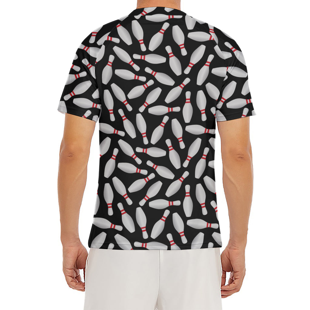 Black Bowling Pins Pattern Print Men's Short Sleeve Rash Guard