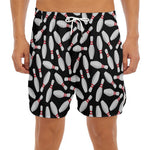 Black Bowling Pins Pattern Print Men's Split Running Shorts