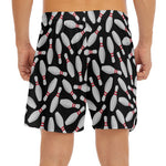Black Bowling Pins Pattern Print Men's Split Running Shorts