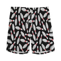Black Bowling Pins Pattern Print Men's Athletic Shorts