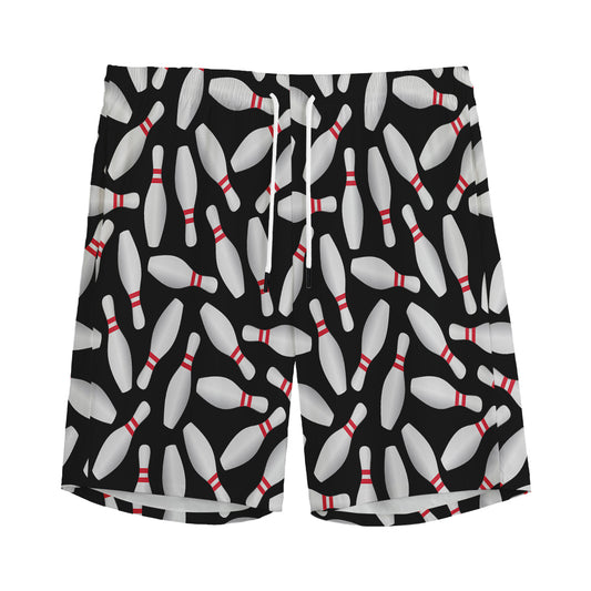 Black Bowling Pins Pattern Print Men's Sports Shorts