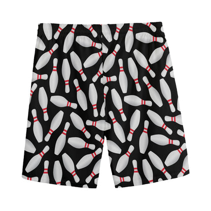 Black Bowling Pins Pattern Print Men's Sports Shorts