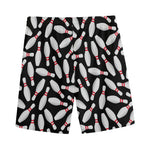 Black Bowling Pins Pattern Print Men's Sports Shorts