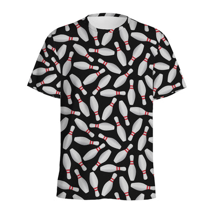 Black Bowling Pins Pattern Print Men's Sports T-Shirt