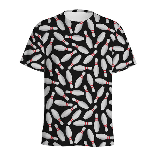 Black Bowling Pins Pattern Print Men's Sports T-Shirt