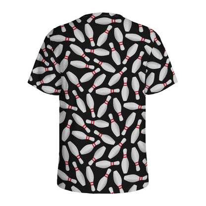 Black Bowling Pins Pattern Print Men's Sports T-Shirt
