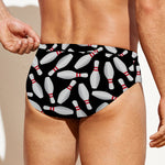 Black Bowling Pins Pattern Print Men's Swim Briefs