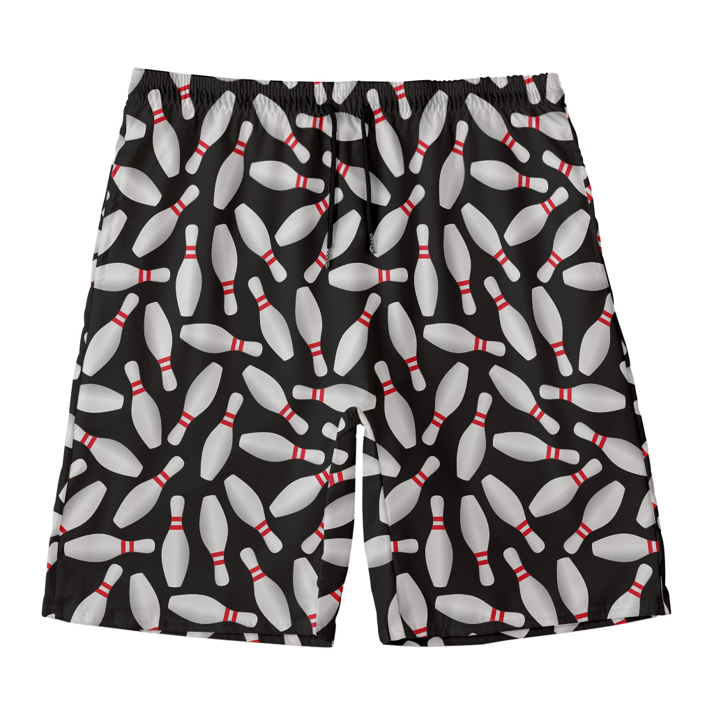 Black Bowling Pins Pattern Print Men's Swim Trunks