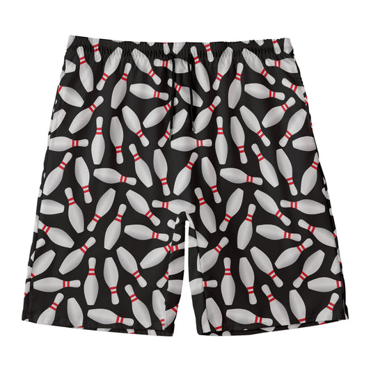 Black Bowling Pins Pattern Print Men's Swim Trunks