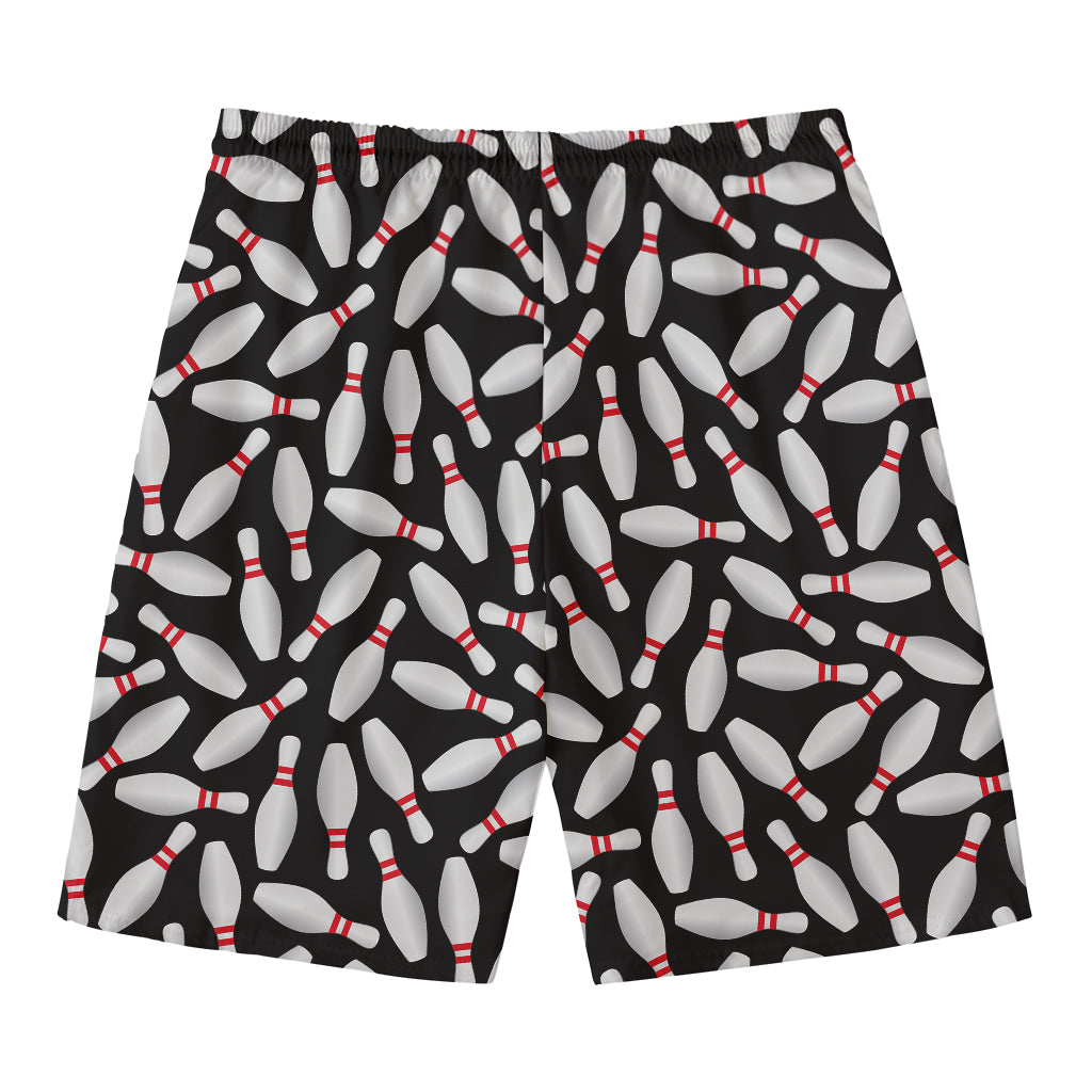 Black Bowling Pins Pattern Print Men's Swim Trunks