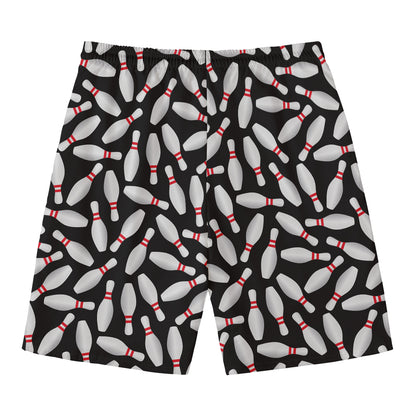 Black Bowling Pins Pattern Print Men's Swim Trunks