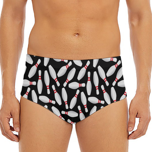 Black Bowling Pins Pattern Print Men's Triangle Swim Briefs