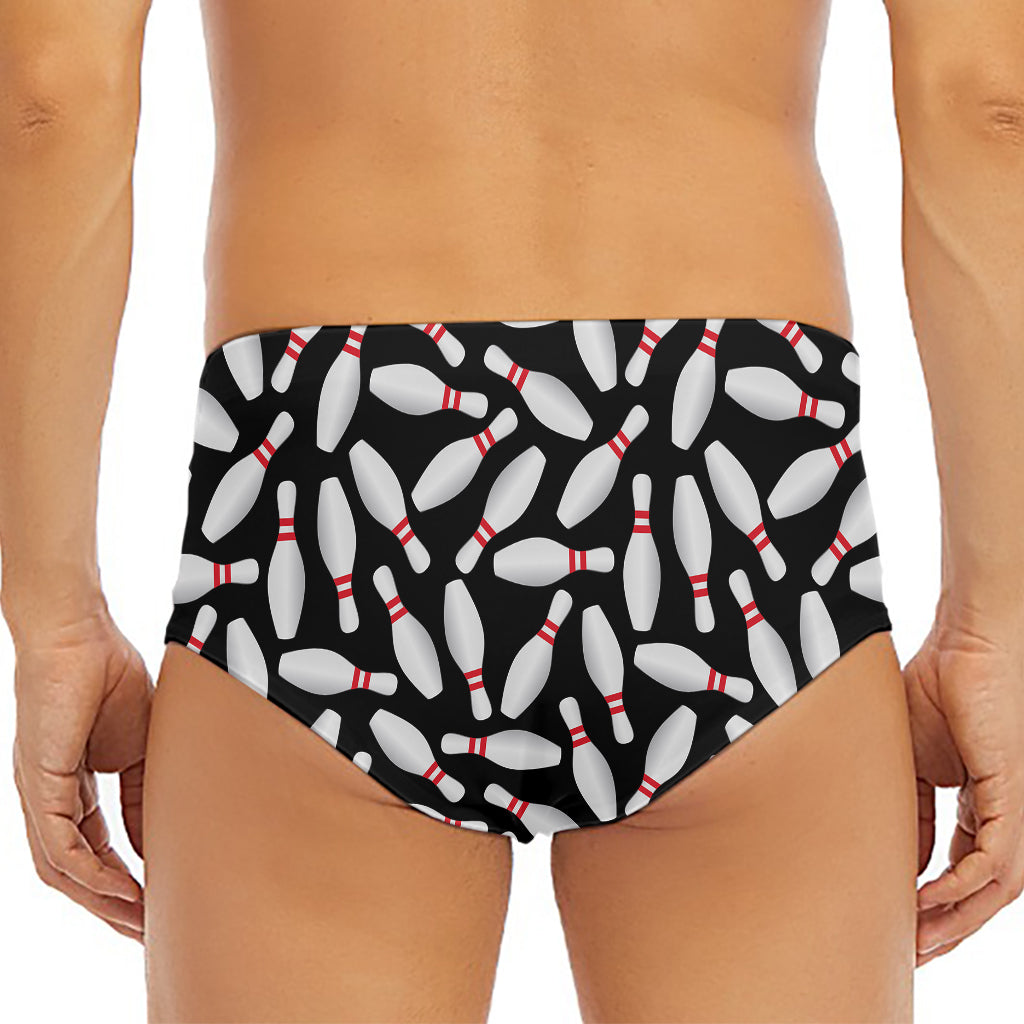 Black Bowling Pins Pattern Print Men's Triangle Swim Briefs