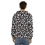 Black Bowling Pins Pattern Print Men's Velvet Pullover Hoodie