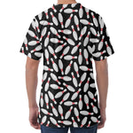 Black Bowling Pins Pattern Print Men's Velvet T-Shirt