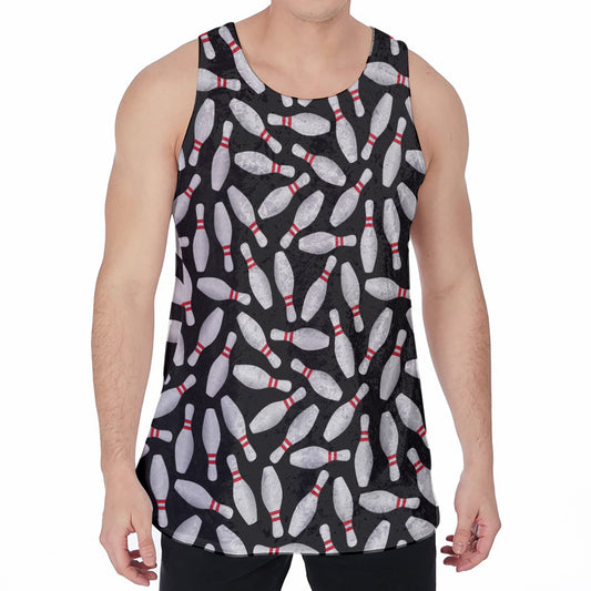 Black Bowling Pins Pattern Print Men's Velvet Tank Top