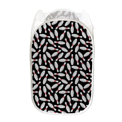 Black Bowling Pins Pattern Print Mesh Laundry Hamper