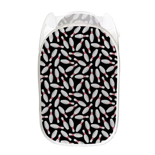 Black Bowling Pins Pattern Print Mesh Laundry Hamper